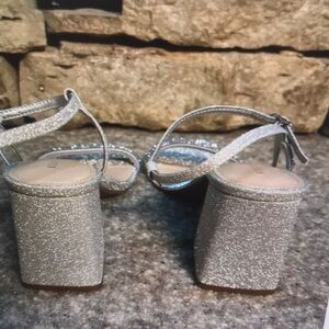 Nina Glittery Silver Block Heel Sandals